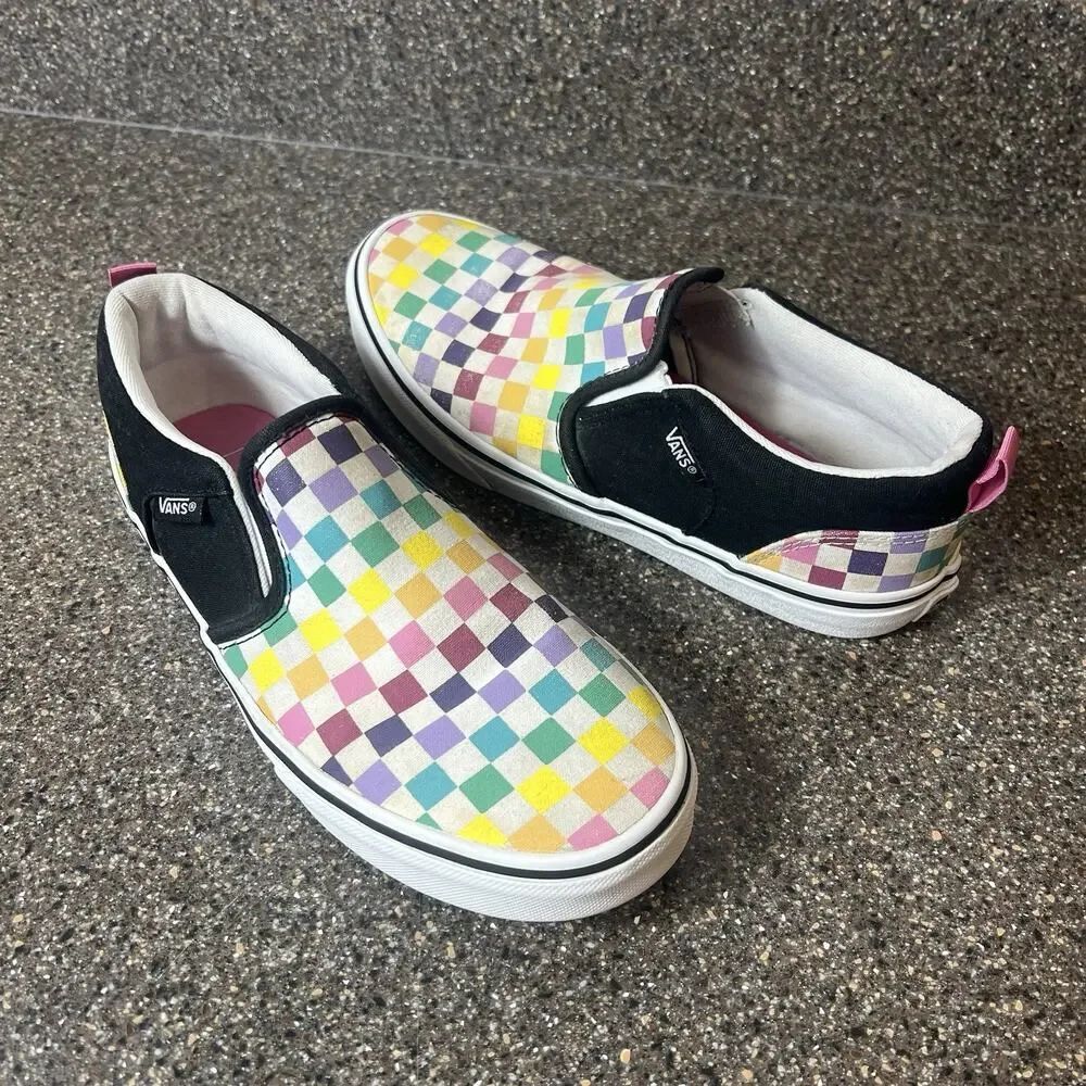 Vans Classic Slip On Skate Shoes Canvas Multicolor Check Womens Size 6.5 Sneaker